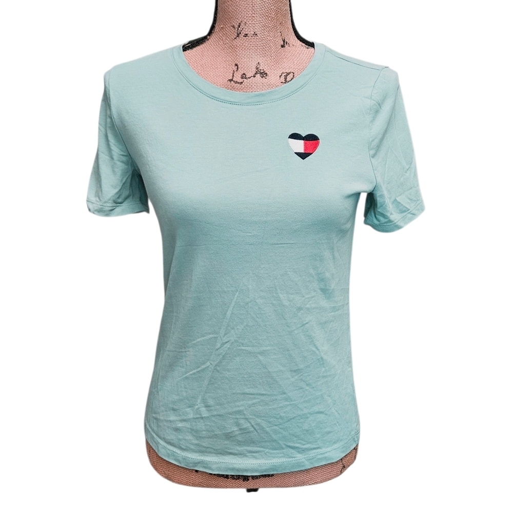 Tommy Hilfiger Mint Green Tee With Heart Emblem